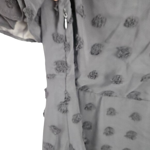 Womens Size S Swiss Dot Textured Black V-Neck Mini Dress W/ Ruffle Hem Casual - Picture 6 of 12